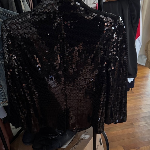 Alice + Olivia Black Sequin Blazer with Colorful Patch Motifs - Picture 3 of 4